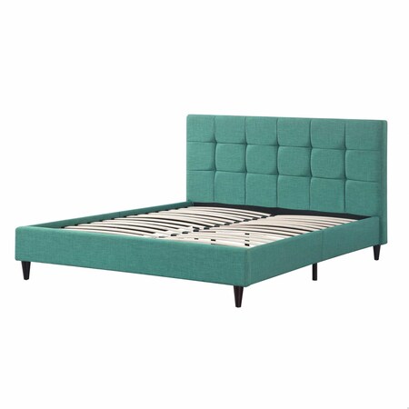 Homeroots Modern Upholstered Square Stitched Platform Bed With Wooden Slats Blue - Queen Size 303546